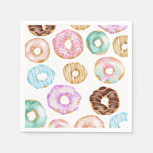 かわいいデザート甘いドーナツイラストレーションパターン スタンダードカクテルナプキン (正面)