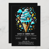 かわいいデジタルスイートボーイアイスクリーム誕生日 招待状 (正面/裏面)