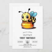 かわいいデジタルビー1歳の誕生日 招待状 (正面/裏面)