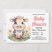 かわいいデジタルファーミヤード編集可能な牛の赤ちゃんシャワー 招待状 (正面)
