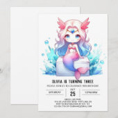 かわいいデジタルマーメイド誕生日 招待状 (正面/裏面)