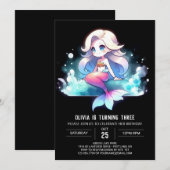 かわいいデジタル人魚の誕生日 招待状 (正面/裏面)