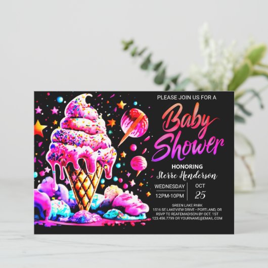 かわいいデジタル甘さベビーシャワー 招待状 (スタンド正面)