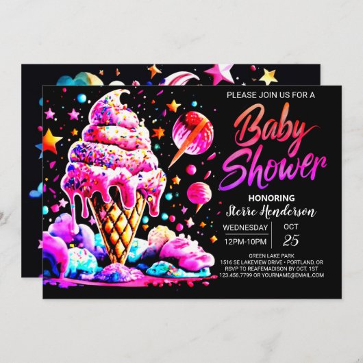 かわいいデジタル甘さベビーシャワー 招待状 (正面/裏面)