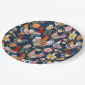 かわいいデニムウェアフローラコラージファーム鶏 ペーパープレート (アングル)