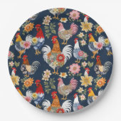 かわいいデニムウェアフローラコラージファーム鶏 ペーパープレート (正面)