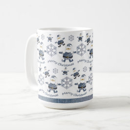 かわいいデニムクリスマスサンタパターン コーヒーマグカップ
