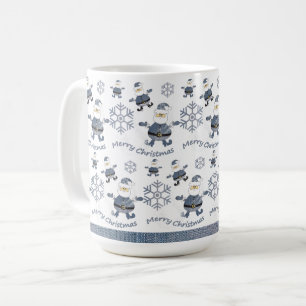 かわいいデニムクリスマスサンタパターン コーヒーマグカップ