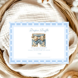 かわいいデニムテディベア赤ちゃんシャワーおむつラッフル エンクロージャーカード