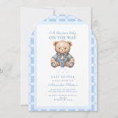 かわいいデニムテディベア赤ちゃんシャワー 招待状 (正面)