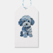 かわいいデニムパッチワークの犬のイラスト ギフトタグ (正面)