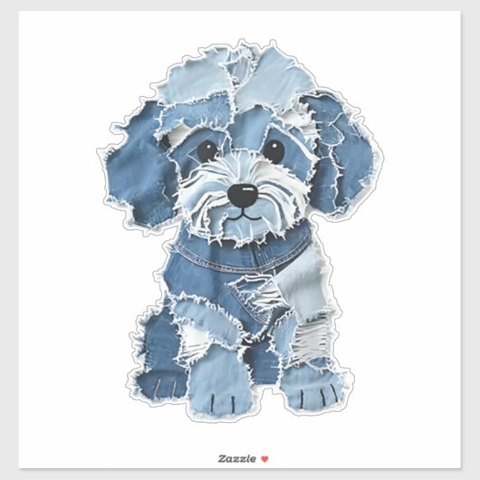かわいいデニムパッチワークの犬のイラスト シール (シート)