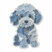 かわいいデニムパッチワークの犬のイラスト シール (正面)