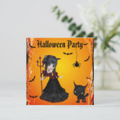 かわいいデビルガール、ピッチフォーク&キャットハロウィーン 招待状 (スタンド正面)