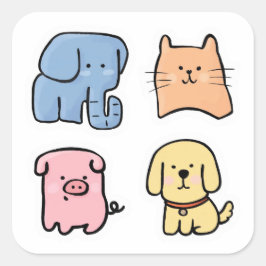 かわいいデブかわいいペット動物ステッカーシートパック スクエアシール