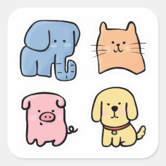 かわいいデブかわいいペット動物ステッカーシートパック スクエアシール