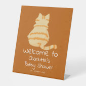 かわいいデブオレンジ猫 ベビーシャワーようこそ 台座サイン (正面)