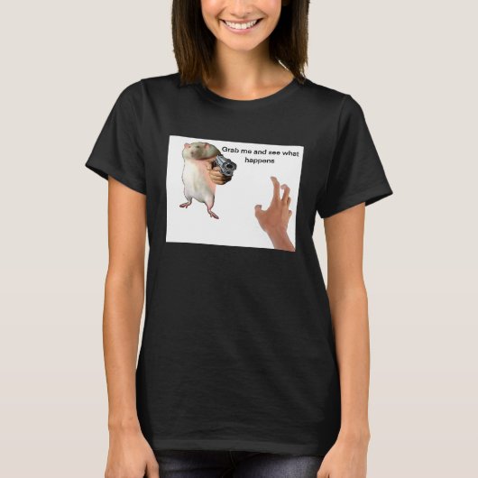 かわいいデブネズミがつかまれるMeme Tシャツ (正面)