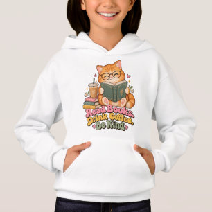 かわいいデブ猫が本とコーヒーを読むキッズパーカー