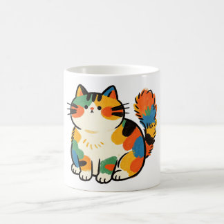 かわいいデブ猫のマグカップ 座っている猫の手描きイラスト コーヒーマグカップ