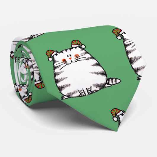 かわいいデブ猫の二つのクリスマスハット ネクタイ (ロール)
