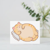かわいいデブ猫の枕 オレンジタビー シーズンポストカード (スタンド正面)