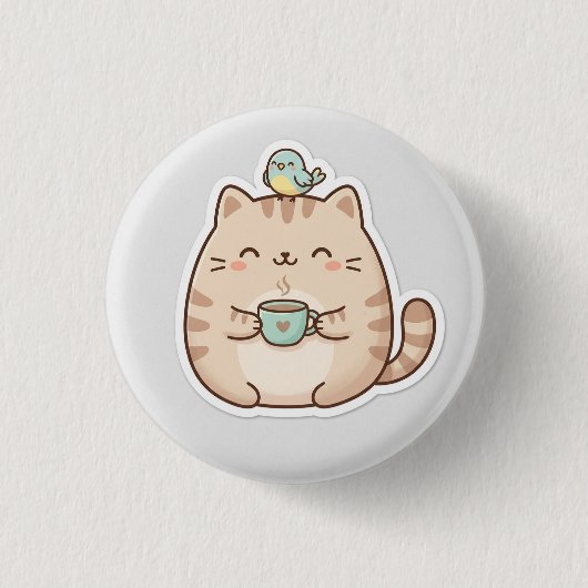 かわいいデブ猫コーヒー 缶バッジ (正面)