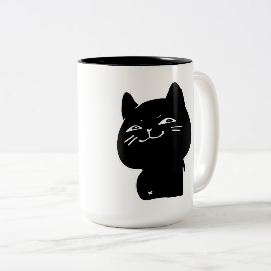 かわいいデブ黒猫のコーヒーマグ ツートーンマグカップ (正面右)