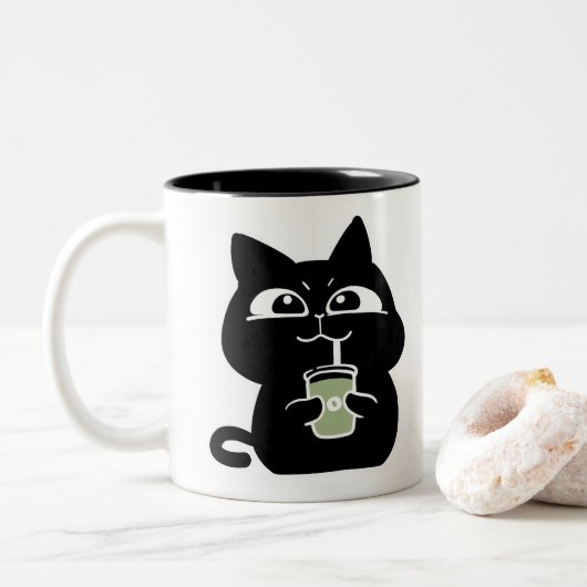 かわいいデブ黒猫 コーヒーマグ ツートーンマグカップ (ドーナツ)