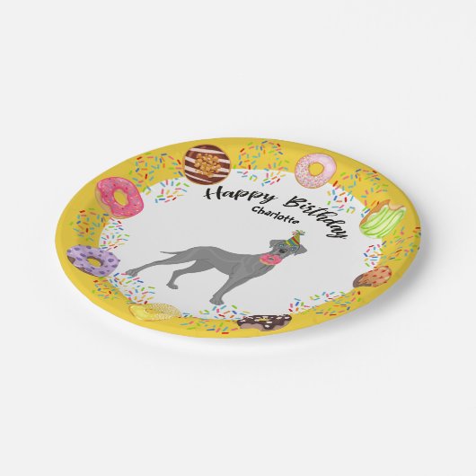 かわいいデーンドッグバースデーパーティー紙プレート ペーパープレート (アングル)