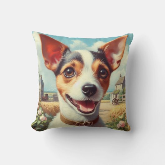 かわいいトイキツネテリア絵画ズ クッション (正面)