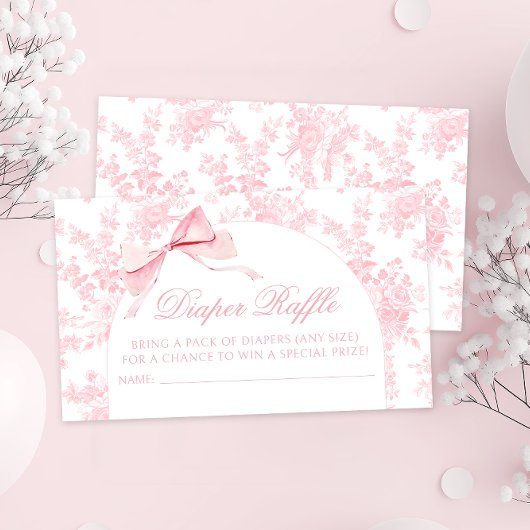 かわいいトイルピンクボウ女の子シャワーおむつラッフル エンクロージャーカード