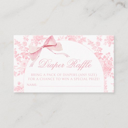 かわいいトイルピンクボウ女の子シャワーおむつラッフル エンクロージャーカード (正面)