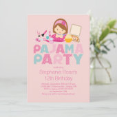 かわいいトゥイーンパジャマ誕生日パーティーの招待 招待状 (スタンド正面)