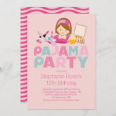 かわいいトゥイーンパジャマ誕生日パーティーの招待 招待状 (正面/裏面)