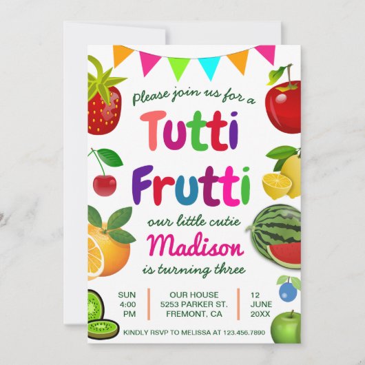 かわいいトゥッティフロッティ夏の誕生日パーティーの招待状 招待状 (正面)