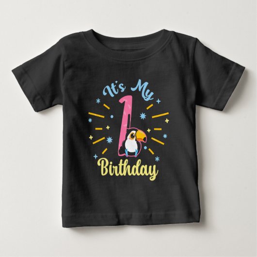 かわいいトゥーカン1歳の誕生日1歳の誕生 ベビーTシャツ (正面)