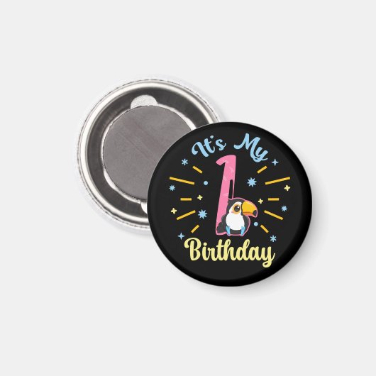 かわいいトゥーカン1歳の誕生日1歳の誕生 マグネット (正面/裏面)