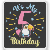 かわいいトゥーカン5誕生日5歳誕生女の子 シール (正面)