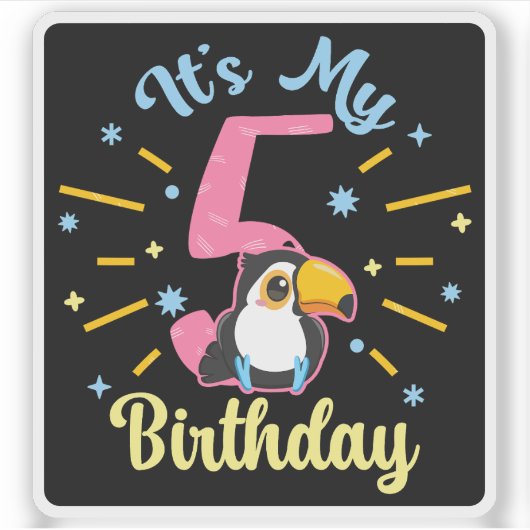 かわいいトゥーカン5誕生日5歳誕生女の子 シール (正面)