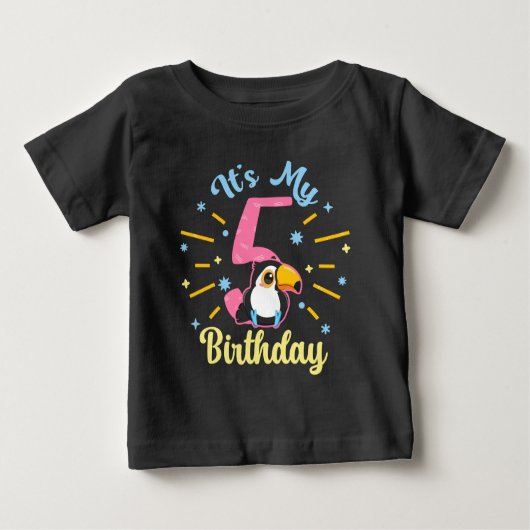 かわいいトゥーカン5誕生日5歳誕生女の子 ベビーTシャツ (正面)