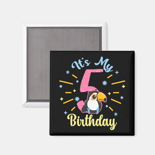 かわいいトゥーカン5誕生日5歳誕生女の子 マグネット (正面/裏面)