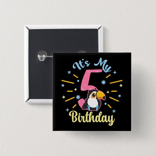 かわいいトゥーカン5誕生日5歳誕生女の子 缶バッジ (正面&裏面)