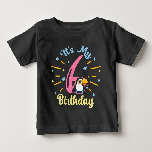 かわいいトゥーカン6誕生日6歳誕生女の子 ベビーTシャツ (正面)