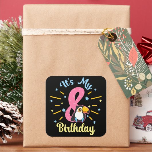 かわいいトゥーカン8誕生日8歳誕生女の子 スクエアシール (クリスマス)