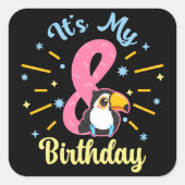 かわいいトゥーカン8誕生日8歳誕生女の子 スクエアシール (正面)
