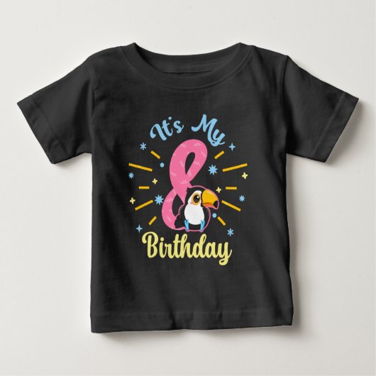 かわいいトゥーカン8誕生日8歳誕生女の子 ベビーTシャツ (正面)