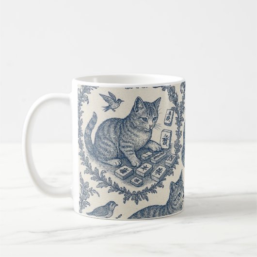 かわいいトゥール・ド・ジュイ 猫と麻雀 コーヒーマグカップ (左)