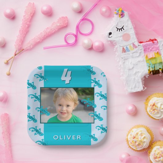かわいいトカゲの子供の誕生日パーティーの写真 ペーパープレート (パーティー)