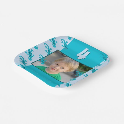 かわいいトカゲの子供の誕生日パーティーの写真 ペーパープレート (傾斜あり)